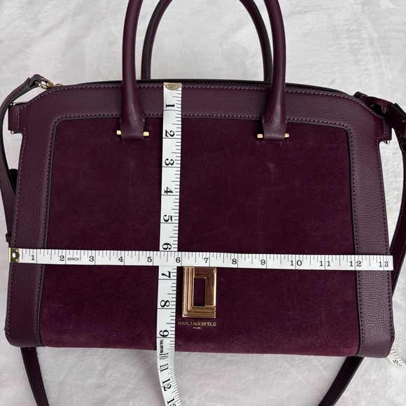 KARL LAGERFELD Simone Suede Leather Top Handle Raisin Satchel Crossbody--NWT - Picture 14 of 16